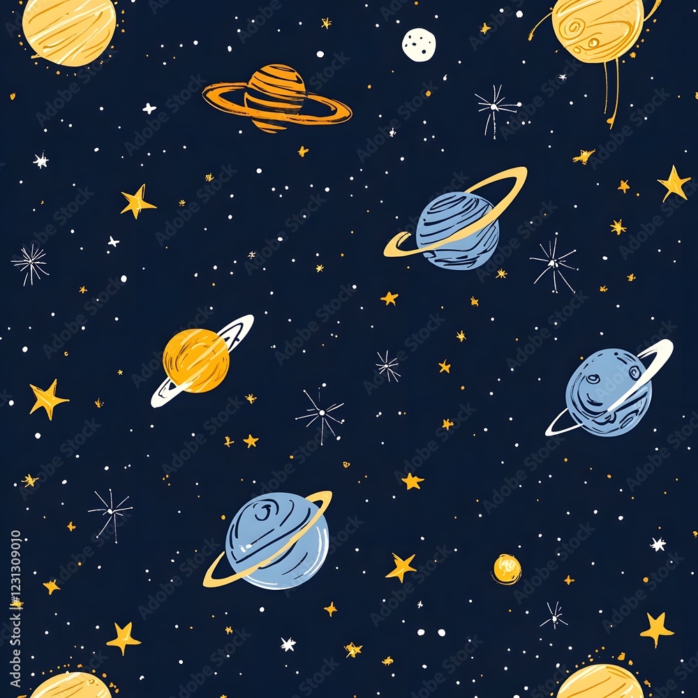Seamless Space and Stars Pattern Background with Galaxies Planets and Cosmic Elements Seamless Space and Stars Pattern Background with Galaxies Planets and Cosmic Elements