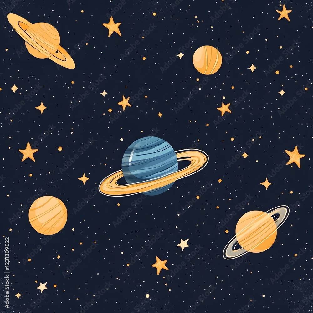 Seamless Vibrant Space and Stars Pattern with Planets Galaxy and Cosmic Elements Seamless Vibrant Space and Stars Pattern with Planets Galaxy and Cosmic Elements