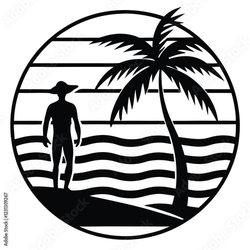 a summer holiday silhouette on retro stipe background