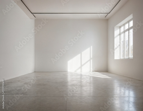 Minimalist White Empty Studio with Dynamic Light Shadows