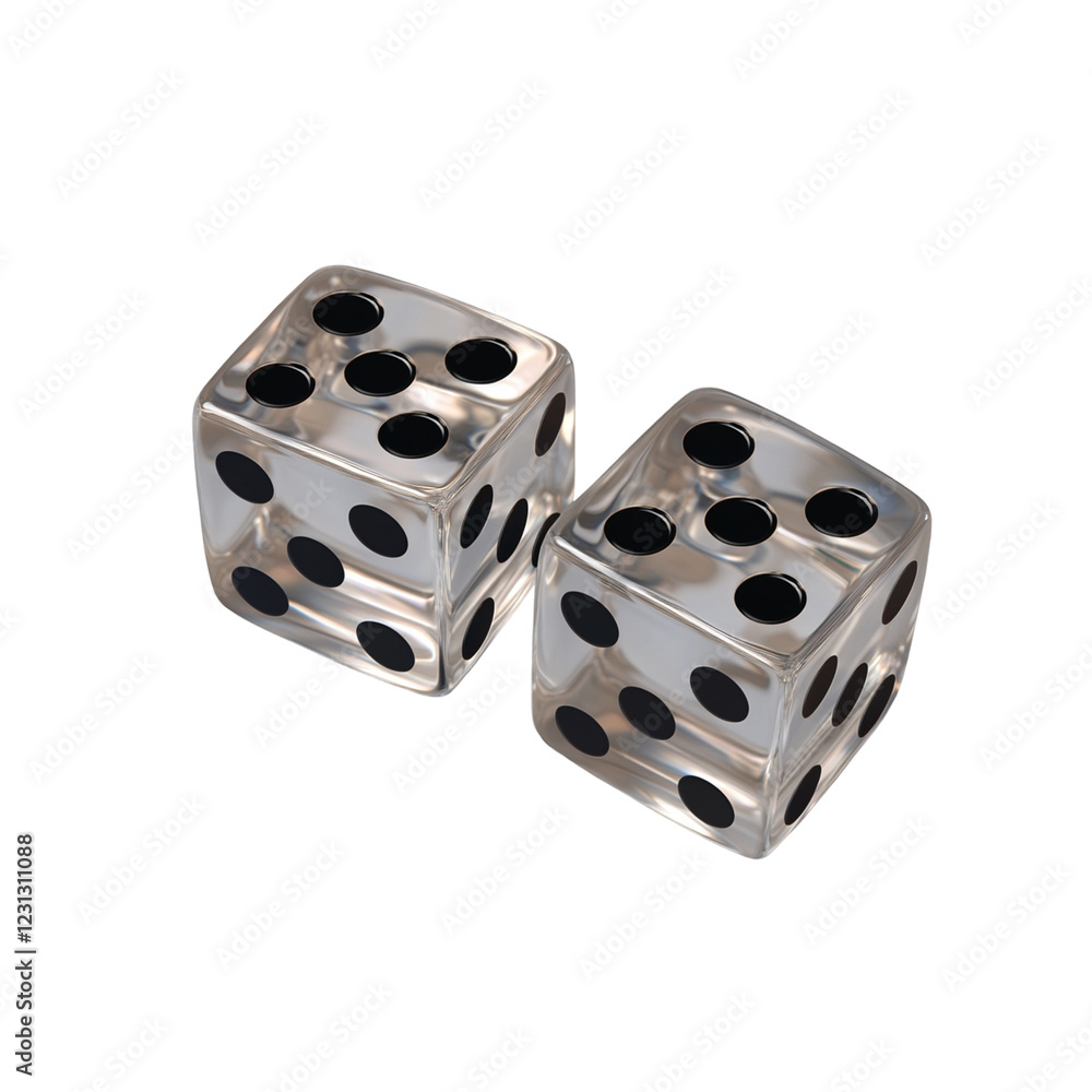 Two transparent dice with black dots Two transparent dice with black dots