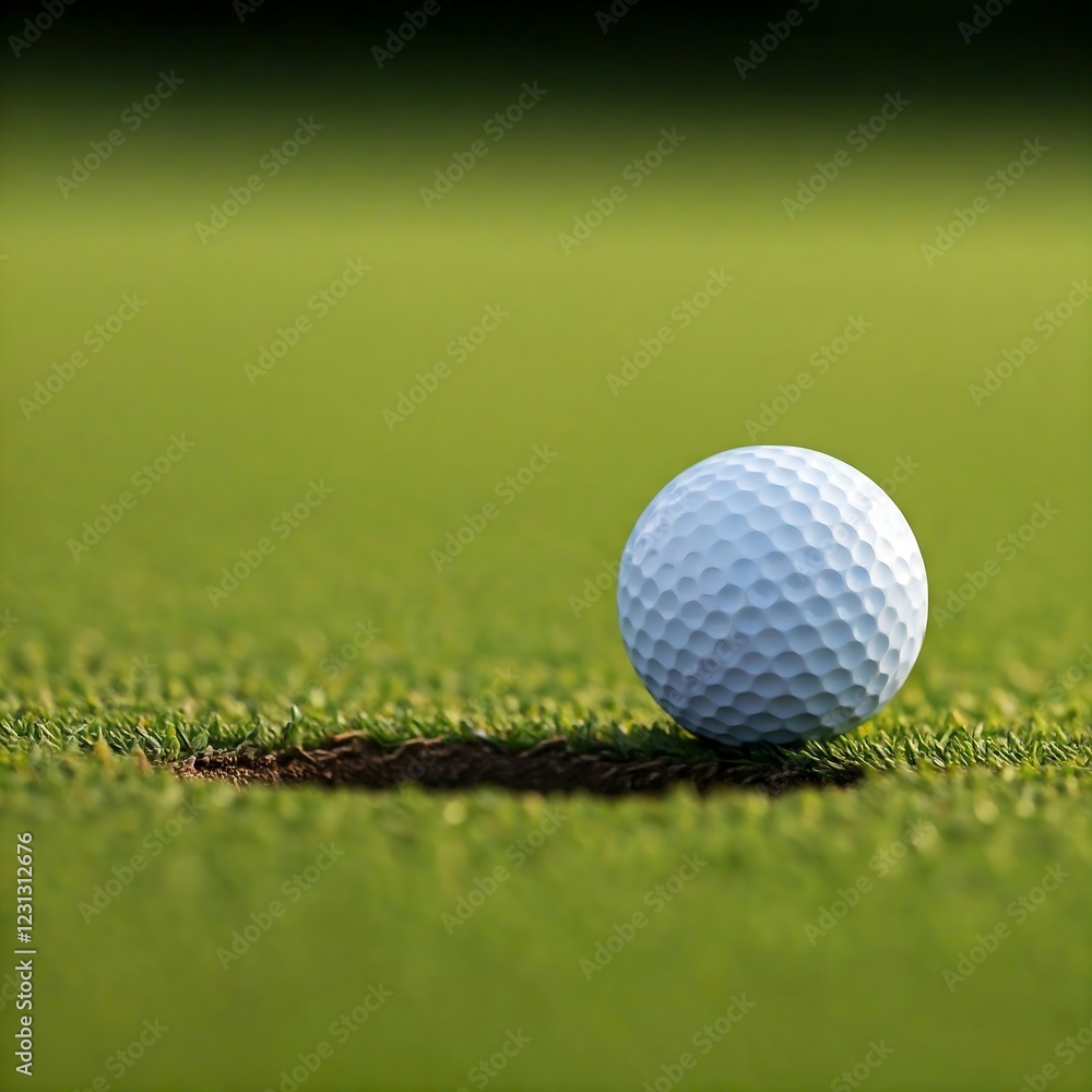 a golf ball resting on the edge of the hole, with the grass texture visible a golf ball resting on the edge of the hole, with the grass texture visible
