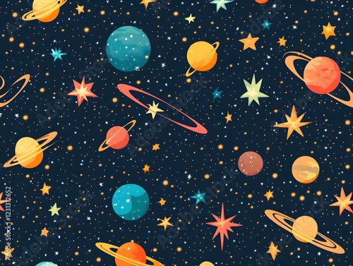 Vibrant Cosmic Pattern with Planets Stars and Celestial Objects in the Universe