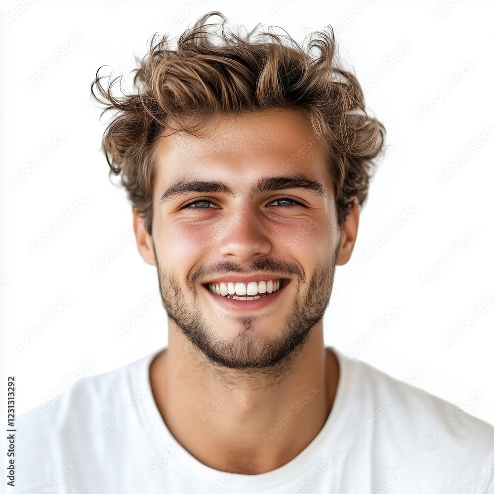 Fototapeta premium Smiling cheerful young and handsome blond boy expresses positive emotions. Happiness, joy and youthfulness concept photo studio on white background. 