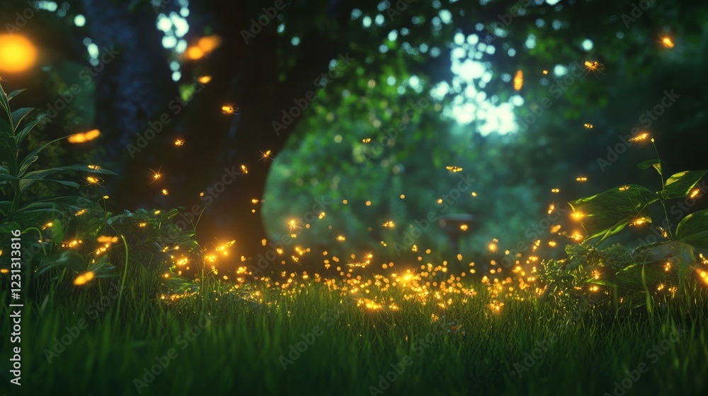 A mesmerizing scene of fireflies illuminating a tranquil forest at dusk, creating a magical and serene atmosphere. A mesmerizing scene of fireflies illuminating a tranquil forest at dusk, creating a magical and serene atmosphere.