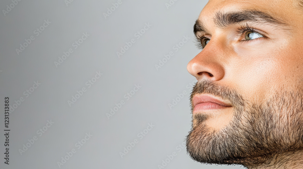 Fototapeta premium Confident man with charming smirk, showcasing strong features and allure