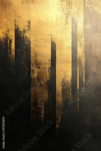 A striking abstract image featuring gold and black textures with vertical lines and artistic brush strokes, perfect for modern design projects.
