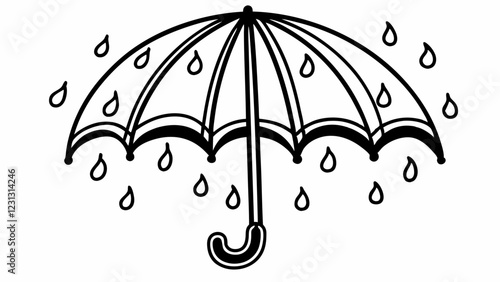 Umbrella with Raindrops Minimalist Line Art in Monochrome 