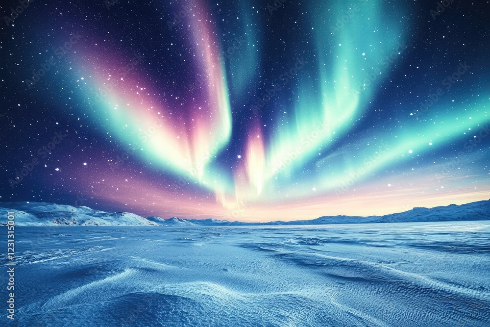 custom made wallpaper toronto digitalThe aurora borealis dancing over a frozen landscape, casting vibrant colors across the snow-covered ground