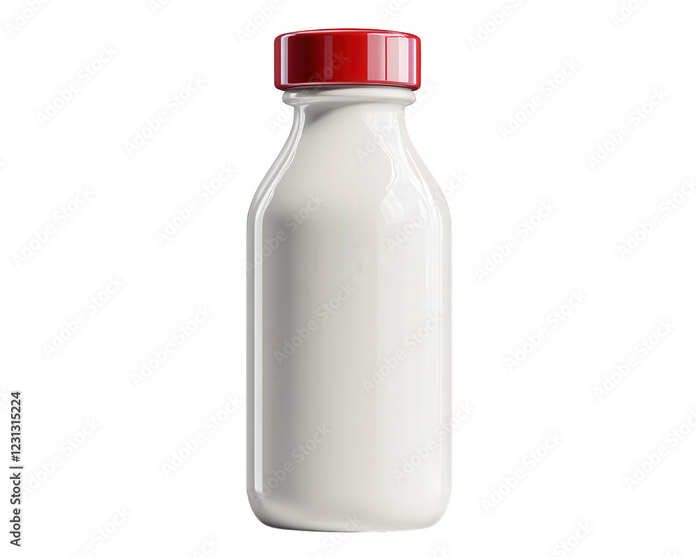milk bottle with red cap featuring retro style design, isolated on transparency background. This classic container evokes nostalgia and simplicity milk bottle with red cap featuring retro style design, isolated on transparency background. This classic container evokes nostalgia and simplicity