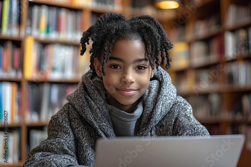 A student learning about online safety with a laptop and educational materials. Generative AI