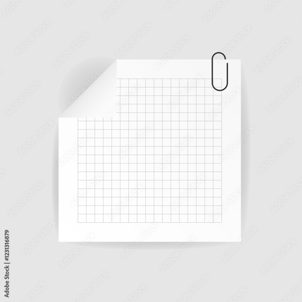 White square paper reminder, sticky note, realistic sticker with in cage,folded edge,paper clip. Vector illustration on isolated background with shadow White square paper reminder, sticky note, realistic sticker with in cage,folded edge,paper clip. Vector illustration on isolated background with shadow