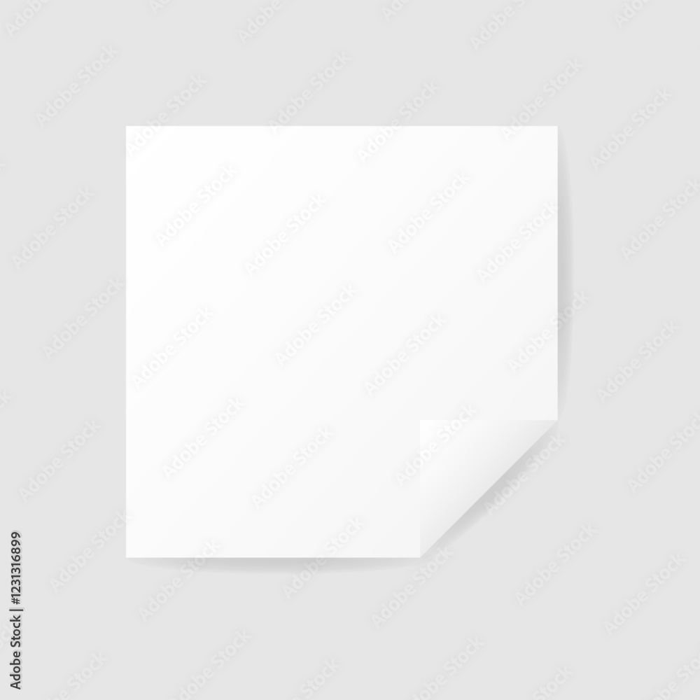 White square paper reminder, sticky note, to do list, realistic sticker with folded edge. Vector illustration isolated with shadow White square paper reminder, sticky note, to do list, realistic sticker with folded edge. Vector illustration isolated with shadow