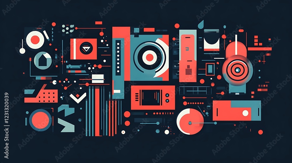 Obraz premium Abstract geometric shapes and lines design. Futuristic circuit board style. Background technology concept. Suitable for product presentation