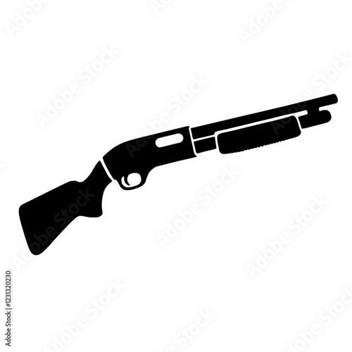 Shotgun Silhouette: A stark black silhouette of a pump-action shotgun, capturing its powerful and iconic design.  
