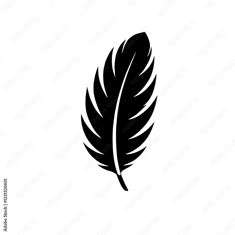 Fototapeta premium Single Black Feather: A minimalist illustration featuring a single, stylized black feather. Perfect for design projects needing a touch of elegance and nature. 