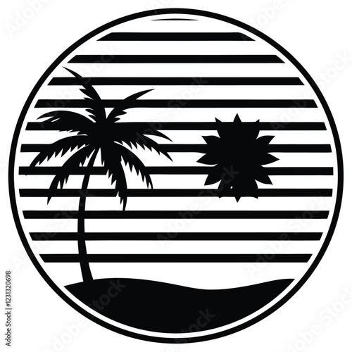 a summer holiday silhouette on retro stipe background