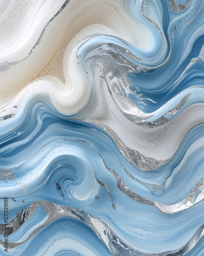 A creamy white blending into soft sky blue with hints of silver marble swirl gradient background