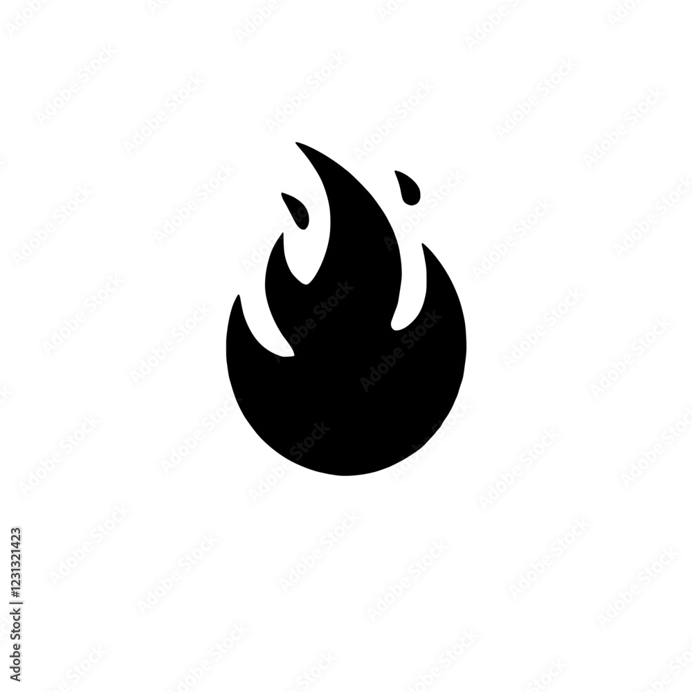 Fiery Icon: A minimalist graphic of a single, stylized flame, rendered in bold black against a clean backdrop. Perfect for representing concepts of heat, passion, energy, or danger. Fiery Icon: A minimalist graphic of a single, stylized flame, rendered in bold black against a clean backdrop. Perfect for representing concepts of heat, passion, energy, or danger.