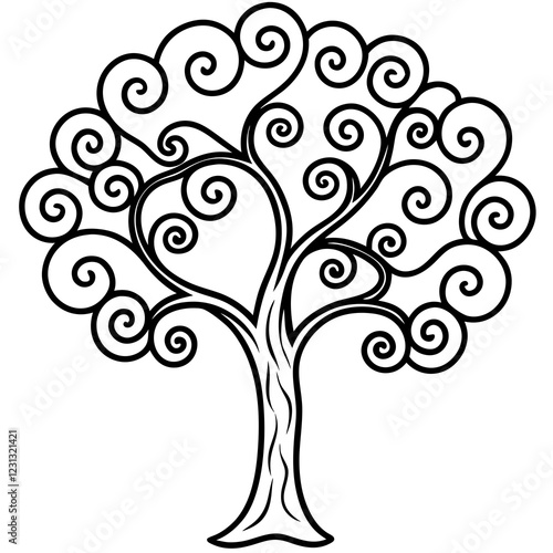 Decorative Tree with Flowing Patterns Vector