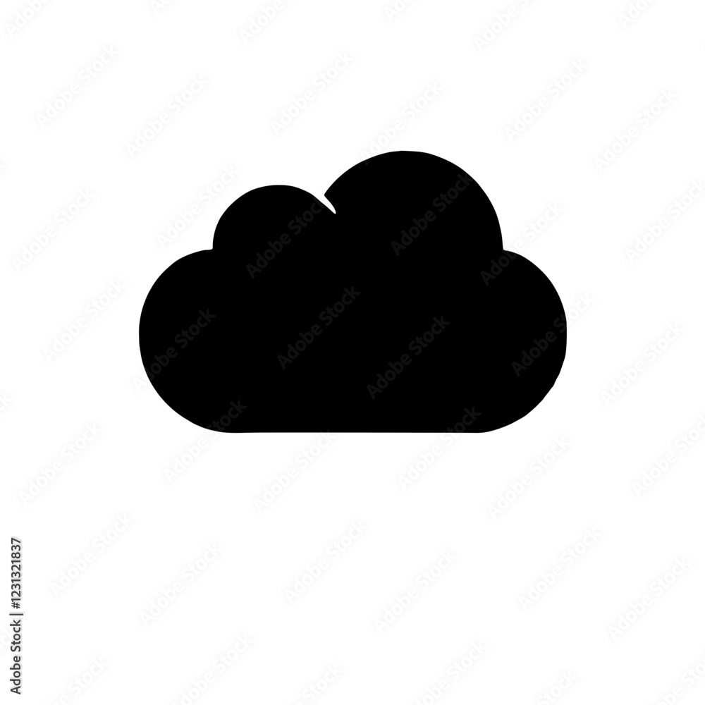 Simple Cloud Icon: A minimalist black silhouette of a cloud, perfect for website design, mobile apps, and presentations. It's a universal symbol of storage, technology, and weather. Simple Cloud Icon: A minimalist black silhouette of a cloud, perfect for website design, mobile apps, and presentations. It's a universal symbol of storage, technology, and weather.