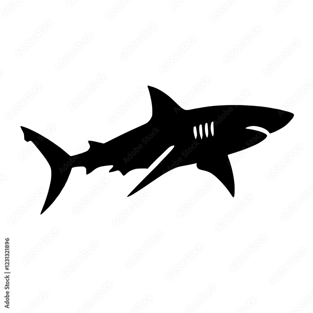 Shark Silhouette: A bold, graphic silhouette of a shark in black, illustrating the power and presence of this magnificent creature. The sharp lines and detailed fins create a striking visual. Shark Silhouette: A bold, graphic silhouette of a shark in black, illustrating the power and presence of this magnificent creature. The sharp lines and detailed fins create a striking visual.