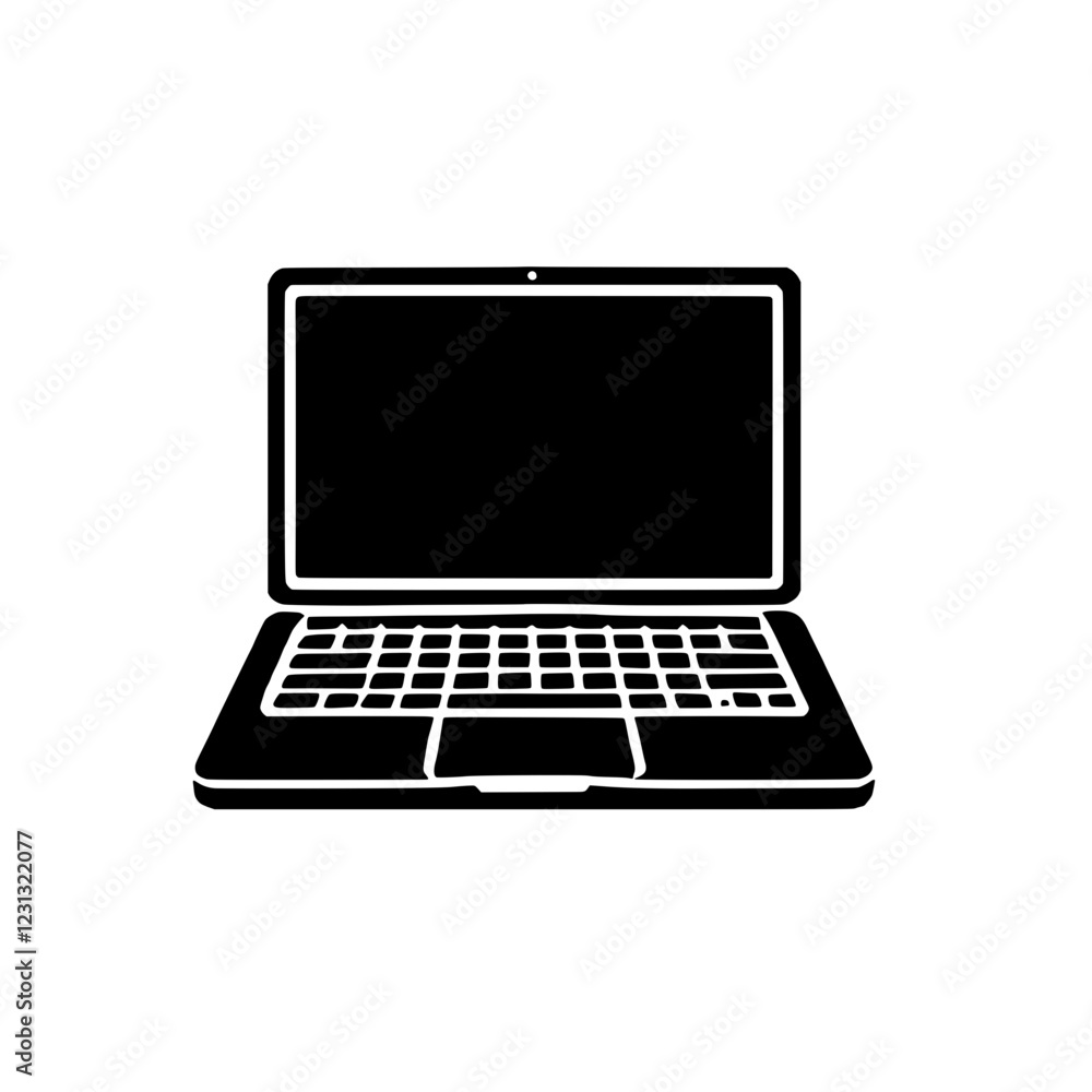 Laptop Silhouette Icon: A sleek and minimalist silhouette of a laptop computer, perfect for web design, app icons, presentations, and tech-related projects. Laptop Silhouette Icon: A sleek and minimalist silhouette of a laptop computer, perfect for web design, app icons, presentations, and tech-related projects.