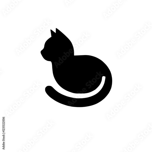 Silhouette of a Sitting Cat: A simple yet striking silhouette of a cat sitting with its tail curled, captured in elegant black against a clear backdrop.