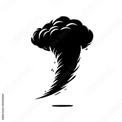 Whirlwind of Power: A dramatic illustration of a swirling, dark tornado, captured in bold black silhouette against a clean background, evoking a sense of raw force and impending chaos.  