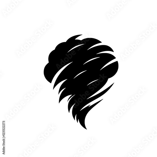 Tornado Icon: A stylized black silhouette of a tornado, conveying power, intensity, and the destructive force of nature.  Perfect for weather forecasts.