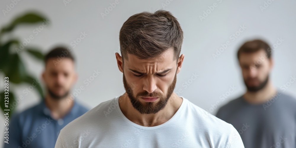 businessman frustrate for surround concept. A group of men in contemplation, with one man in focus and others blurred. businessman frustrate for surround concept. A group of men in contemplation, with one man in focus and others blurred.