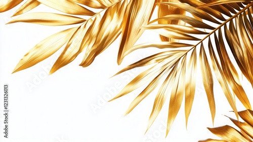 Tropical Golden Palm Leaves Overlapping on White Background, Vibrant and Lush Design Element, Ideal for Digital Projects and Presentations