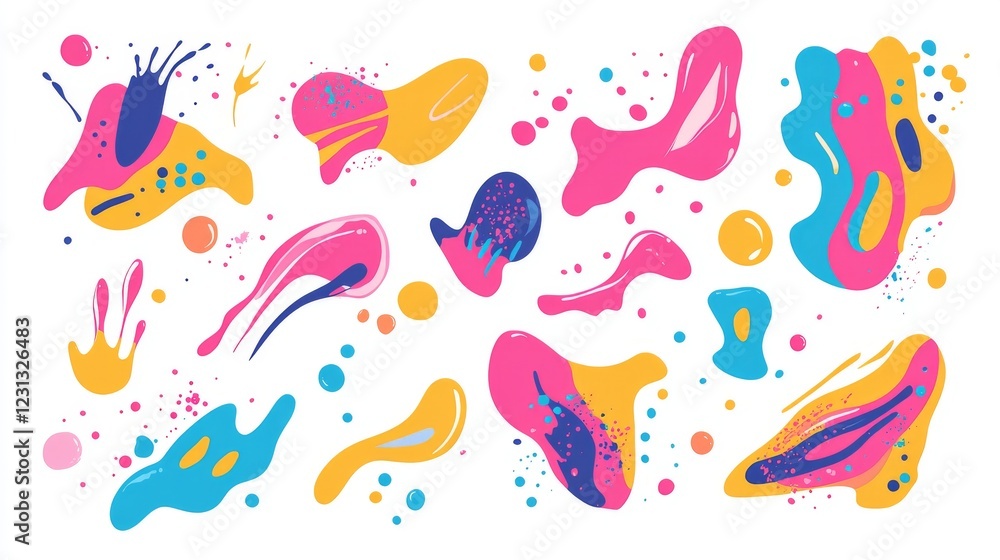 whimsical paint splash compilation, bright color splatter collection, dynamic fluid bursts, clean vector style, white canvas background, playful liquid patterns, modern minimal design, energetic whimsical paint splash compilation, bright color splatter collection, dynamic fluid bursts, clean vector style, white canvas background, playful liquid patterns, modern minimal design, energetic
