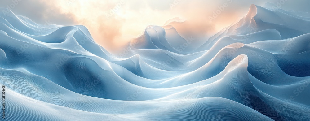 Obraz premium Abstract Digital Art with Flowing Lines and Soft Lighting in Blue and White Gradients