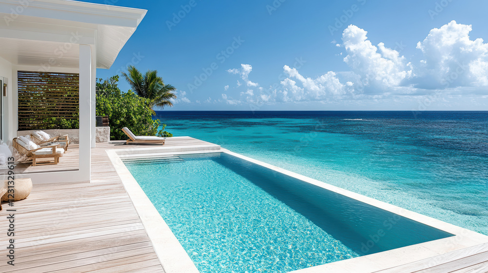Fototapeta premium modern infinity pool overlooking stunning ocean view, perfect for relaxation
