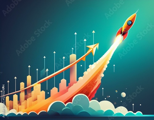 Business graph with arrows. Exponential growth or compound interest concept. business sales or profit increase