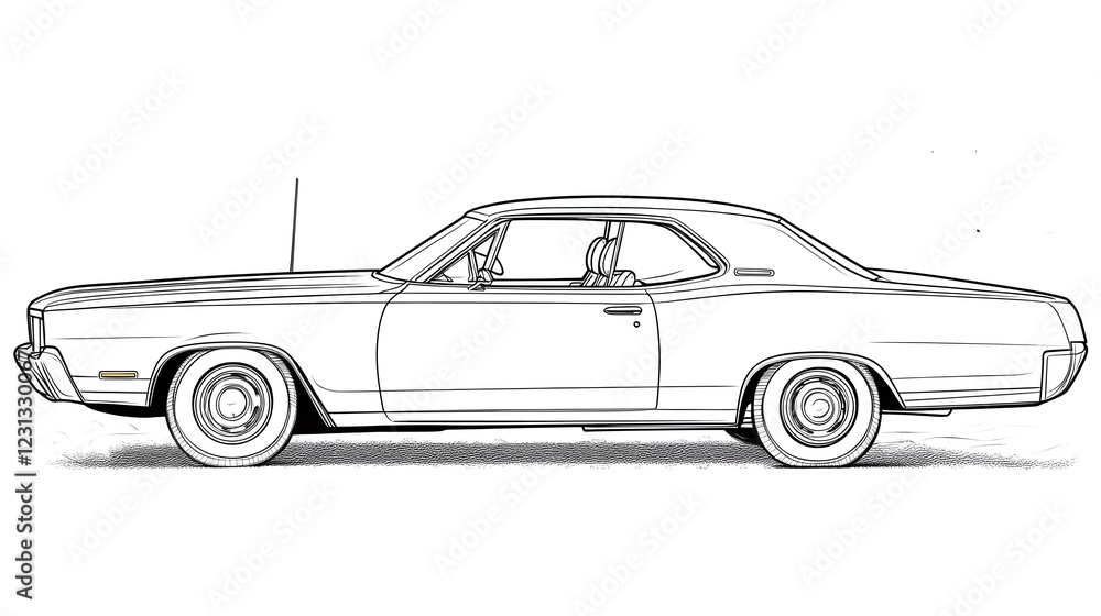 Naklejka premium Retro Classic Car Sketch Design for Children s Coloring