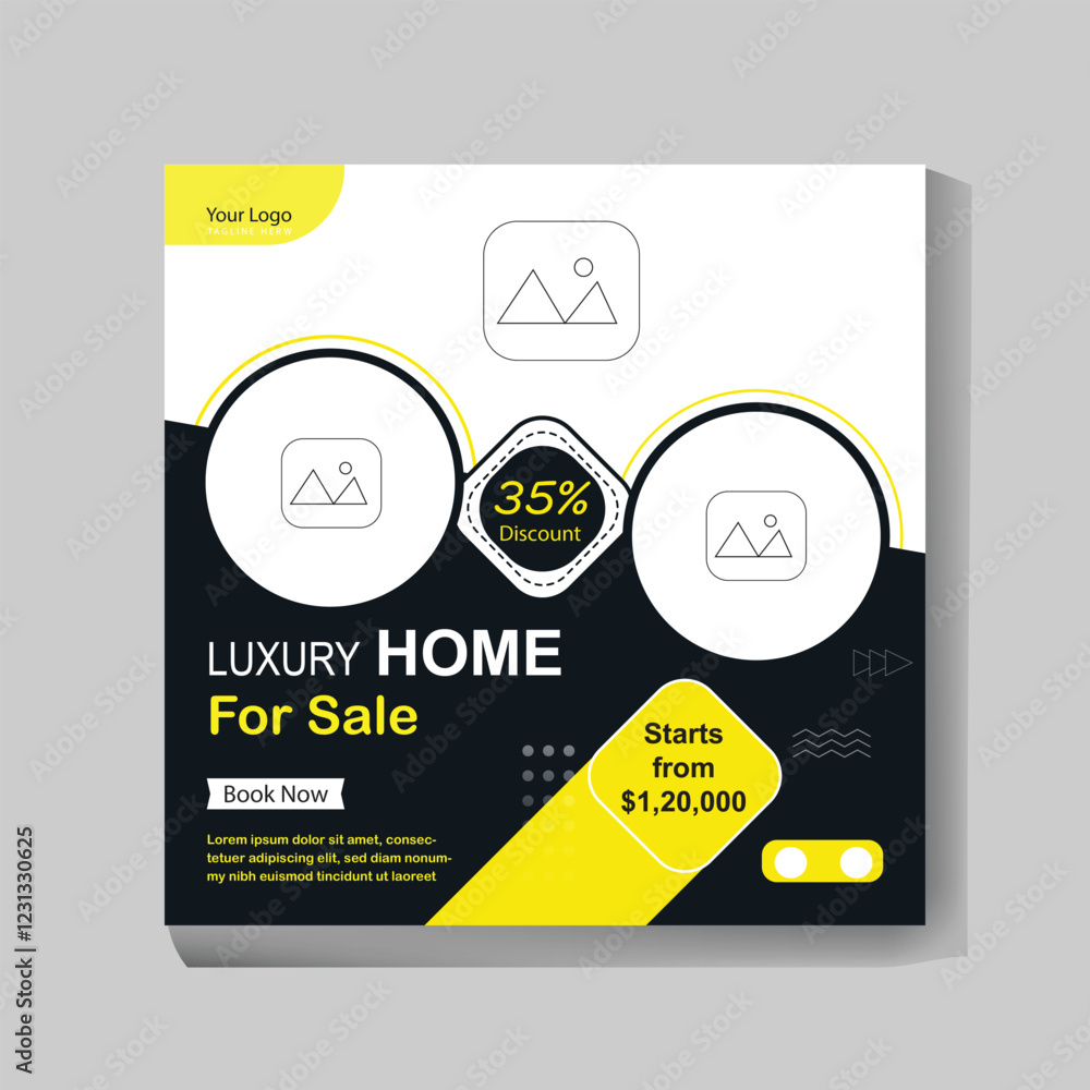 Modern Home for Sale with Stunning Design and Amenitie social media post design. Modern Home for Sale with Stunning Design and Amenitie social media post design.