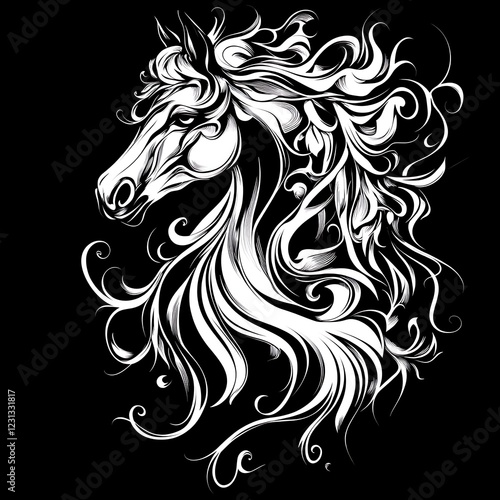 Wallpaper Mural Ornamental Horse Portrait; elegant horse head, ornate design; graphic art for prints or decor Torontodigital.ca