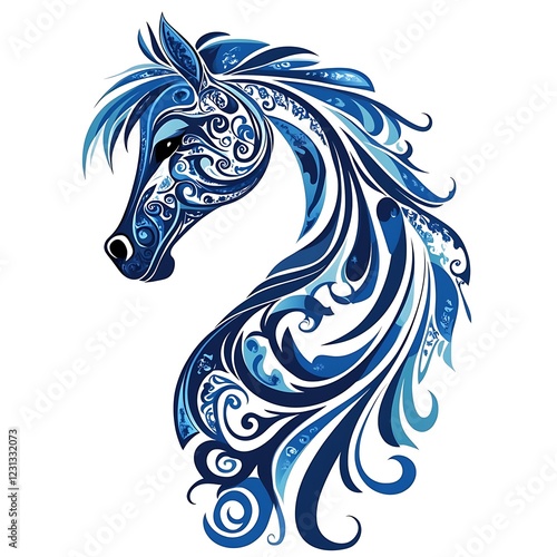 Wallpaper Mural Ornate Blue Horse Profile, Decorative Design,  Intricate Pattern,  Print Design, Illustration Torontodigital.ca