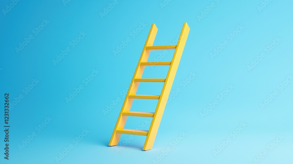 Bright Yellow Ladder Against a Blue Background Bright Yellow Ladder Against a Blue Background