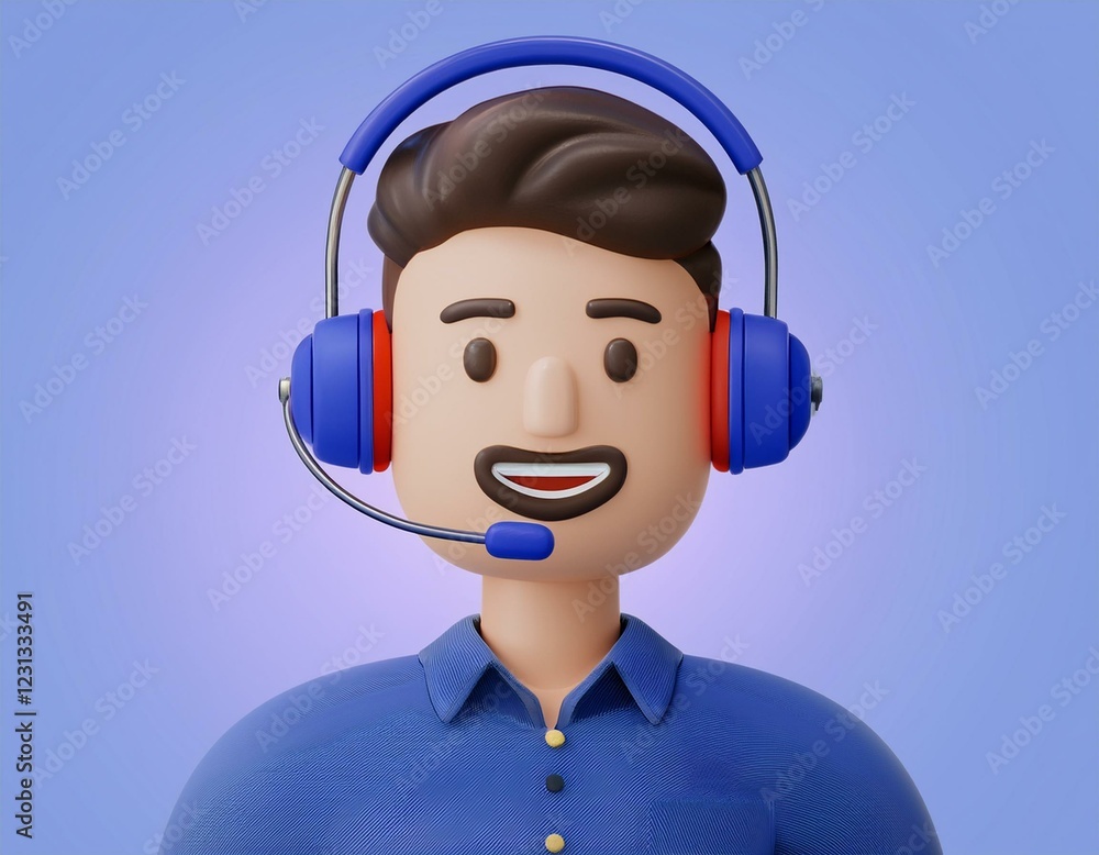 Call center operator. 3D Hotline support service with headphones. Call center concept. Online user consultation. Call center operator. 3D Hotline support service with headphones. Call center concept. Online user consultation.