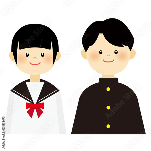 セーラー服と学ランの中高生の男女のイラスト