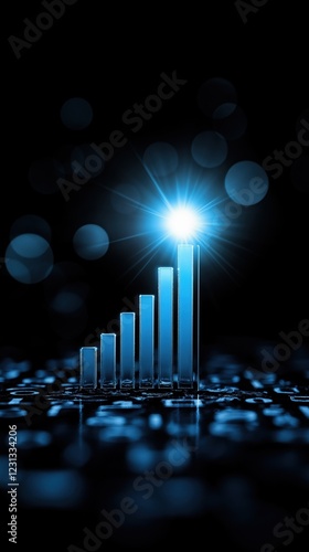 A glowing, blue bar chart representing growth against a dark backdrop, emphasizing progress and success.
