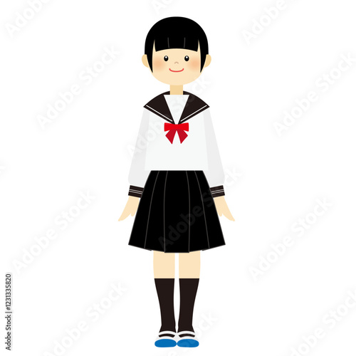 セーラー服を着た学生の全身のイラスト