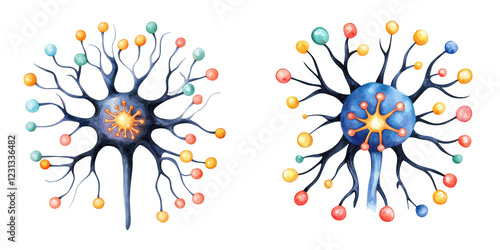 Wallpaper Mural Colorful Neurons with Dendrites and Synapses in Scientific Drawing Torontodigital.ca