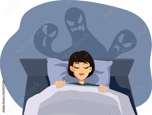 Stressed Woman Sleeping Having a Nightmare Vector Cartoon Illustration. Unhappy lady trying to rest having a bad dream
