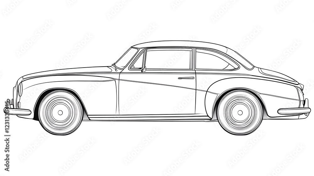 Fototapeta premium Minimalist Outline of a Classic Retro Car for Kid s Coloring