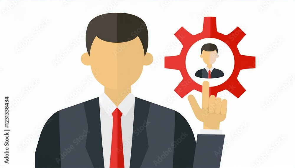 Business man in suit with tie. Human resources management select employee flat design. isolated on white, selective focus Business man in suit with tie. Human resources management select employee flat design. isolated on white, selective focus
