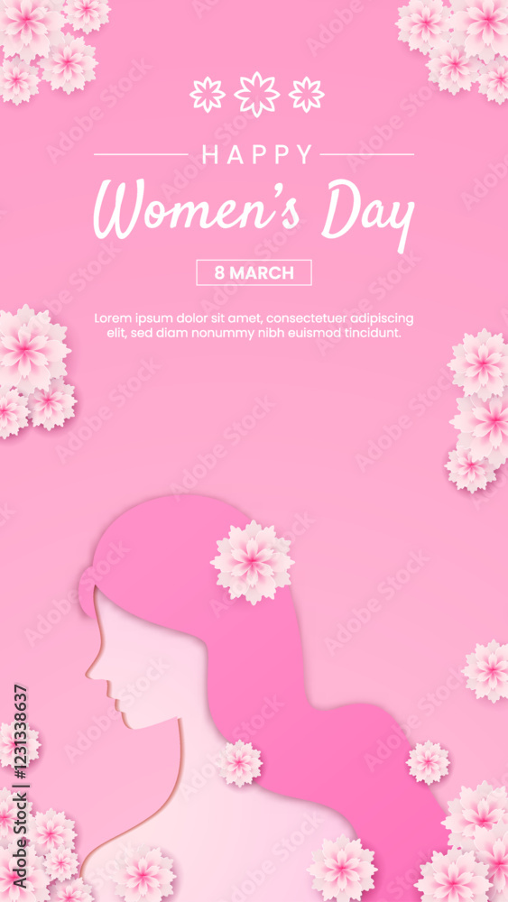 Vertical Happy International Womens Day 8 march with flower paper cut style. Vertical Happy International Womens Day 8 march with flower paper cut style.